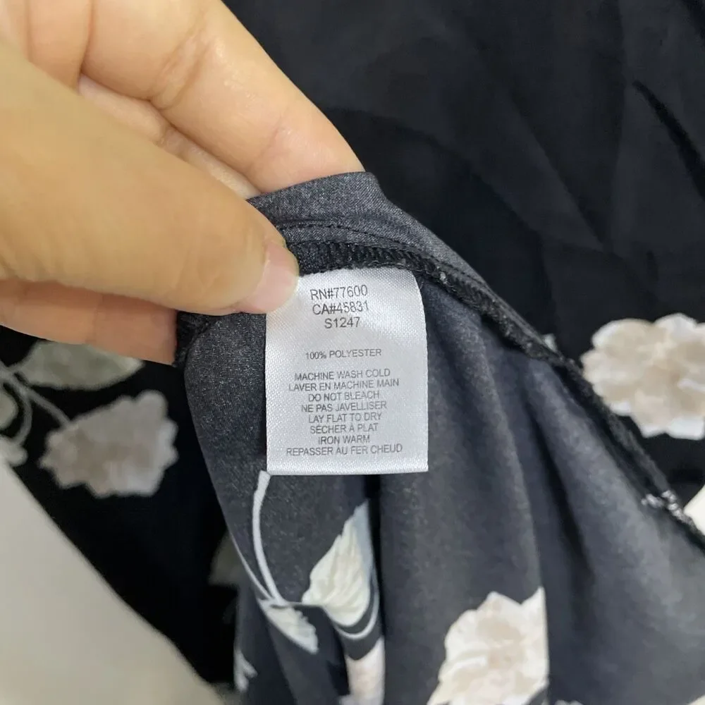Anthropologie Saltwater Luxe Womens Black Cap Sleeve Floral Dress Medium Boho